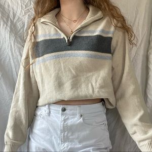 tan blue white grey cream brown dockers zip up quarter zip unisex size large